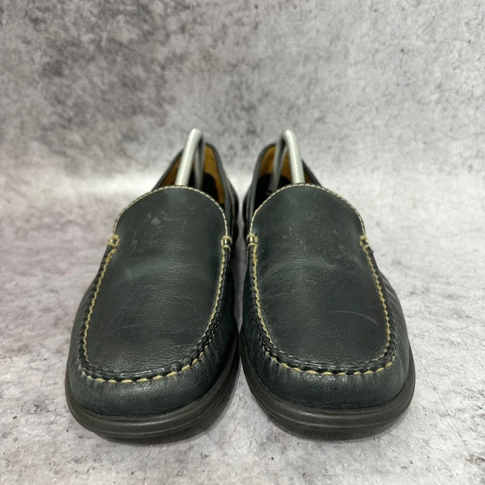Johnston & Murphy Loafers Mens 10.5 Dark Green Leather Slip On Contrast Stitch